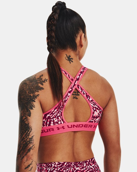Soutien-gorge de sport imprimé à dos croisé et maintien modéré Armour® pour femmes, Pink, pdpMainDesktop image number 1